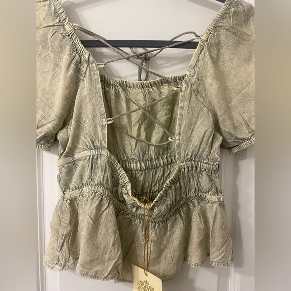 SOLD! Rebellion Again Criss-Cross Lace Up Backless Ruffle Hem Peplum Crop Top M - Picture 13 of 16